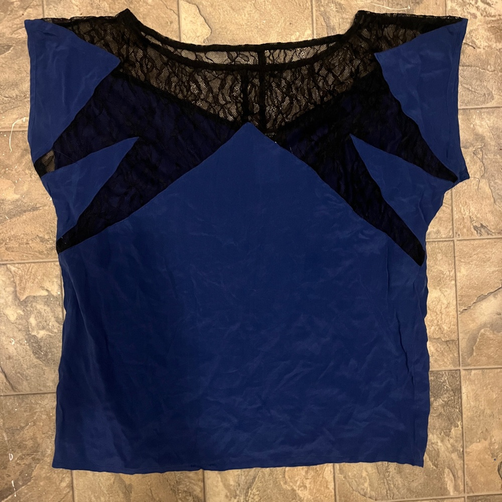 MM Couture Blue Blouse with Black Lace Detail